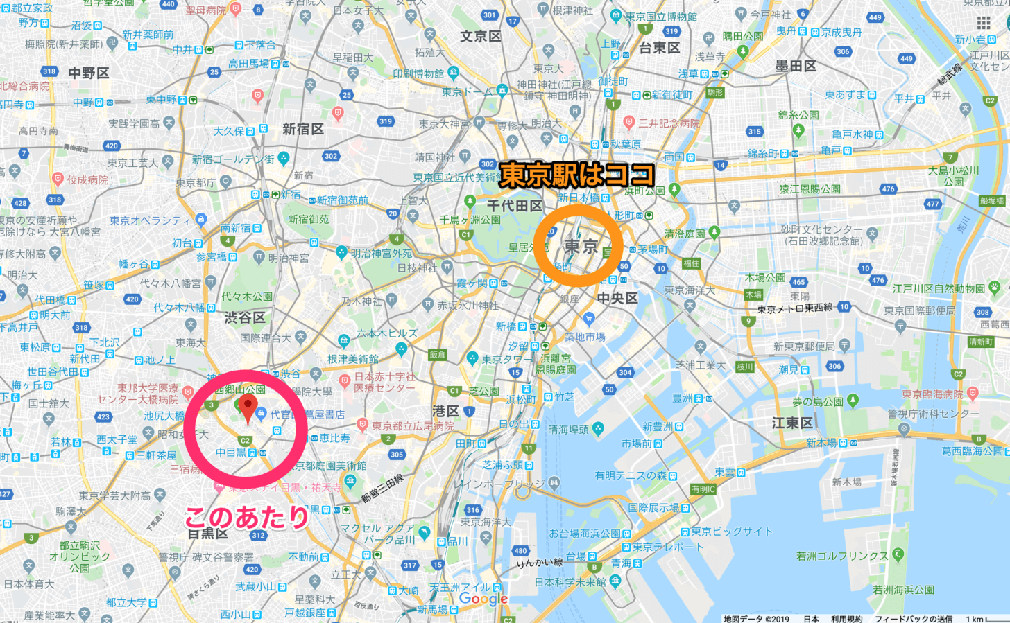 東京における中目黒と代官山の位置関係